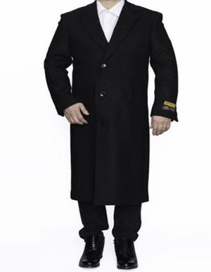 Mens Overcoat - Topcoat For Men - Winter Fabric - 3 Button Black Ankle length Wool Dress Top Coat/Overcoat | Winter men's Topcoat Sale - Men's Tuxedo USA