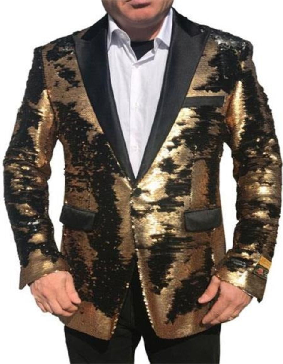 Gold Shiny Black Peak Lapel paisley look Fashion Tuxedos sport coat jacket
