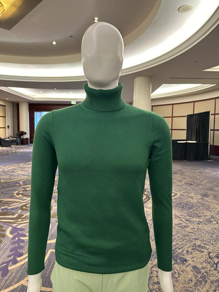 Mens Green Slim Fit Turtleneck Sweater  Lightweight Knit Pullover in Emerald Green