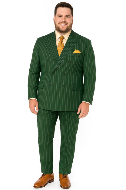 Mens Hunter Green Pinstripe Double-Breasted Suit  Bold 6-Button Vintage Gangster Style 1920s Look