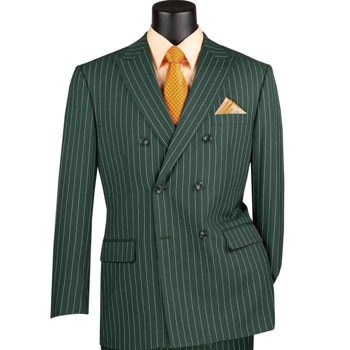 Mens Hunter Green Pinstripe Double-Breasted Suit  Bold 6-Button Vintage Gangster Style 1920s Look