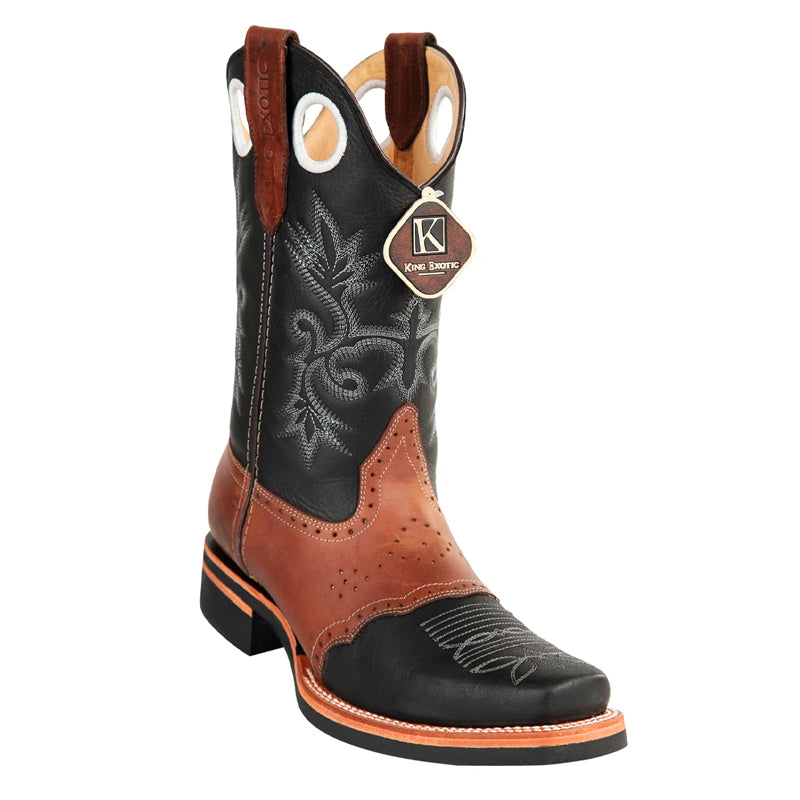 Men's King Exotic Boots Genuine Leather With Saddle Vamp Handcrafted Black & Brown (48112705-2)