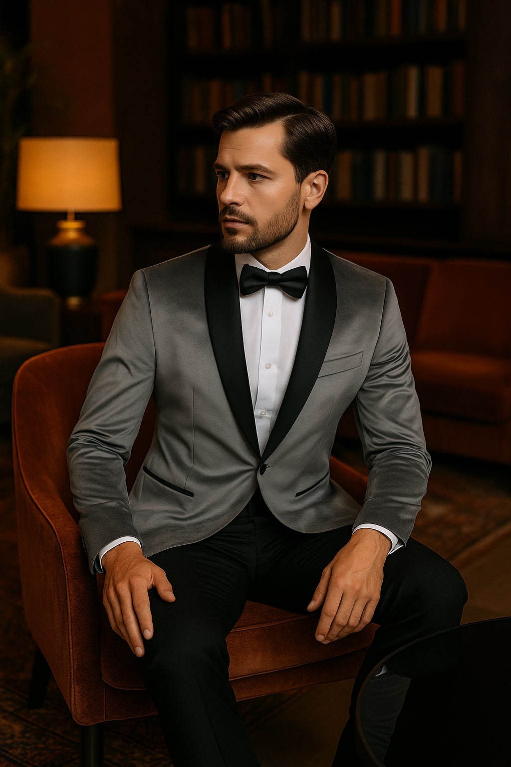 Mens Light Gray Velvet Tuxedo Jacket  Slim Fit Shawl Lapel Formal Blazer  Black Pants Included