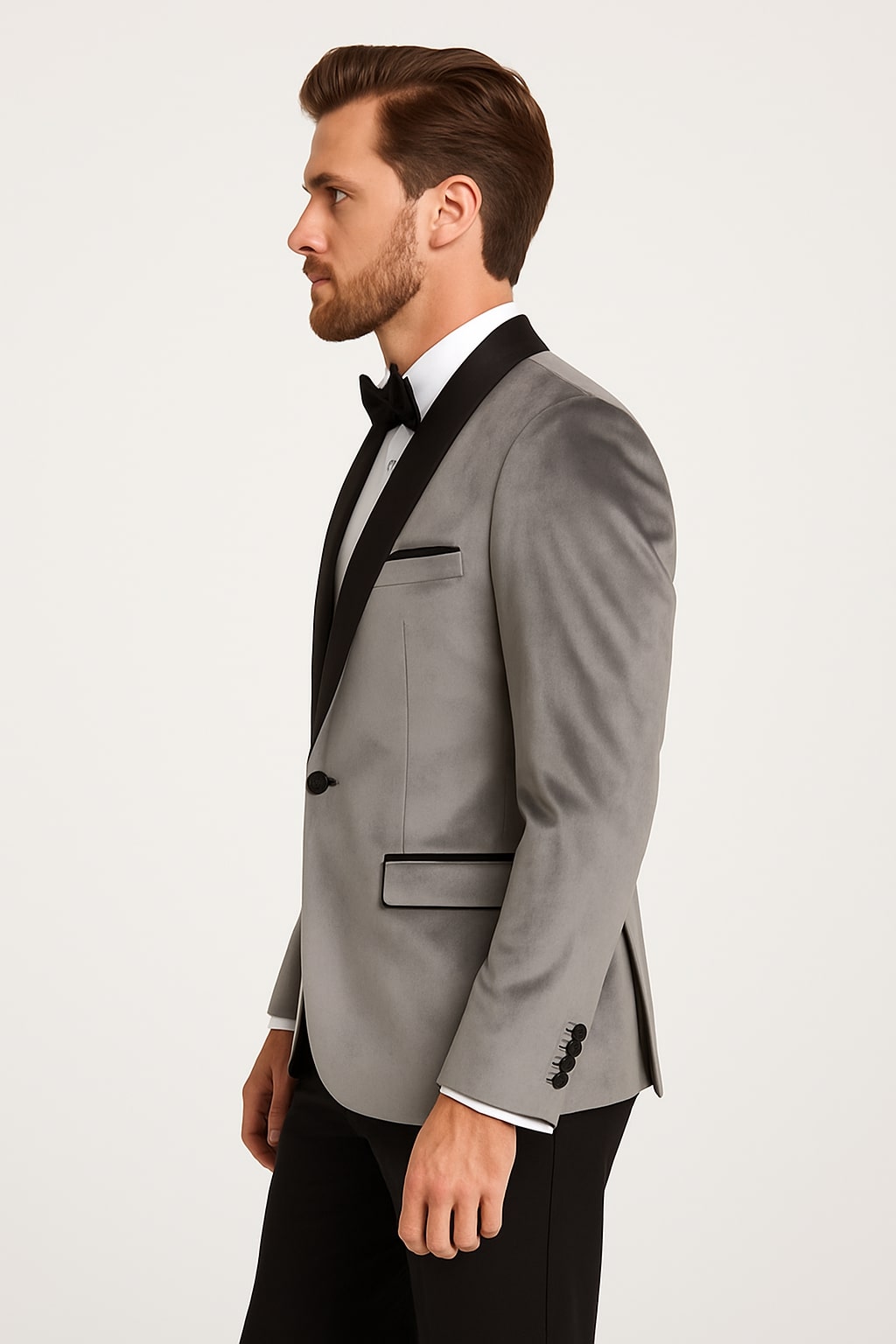 Mens Light Gray Velvet Tuxedo Jacket  Slim Fit Shawl Lapel Formal Blazer  Black Pants Included