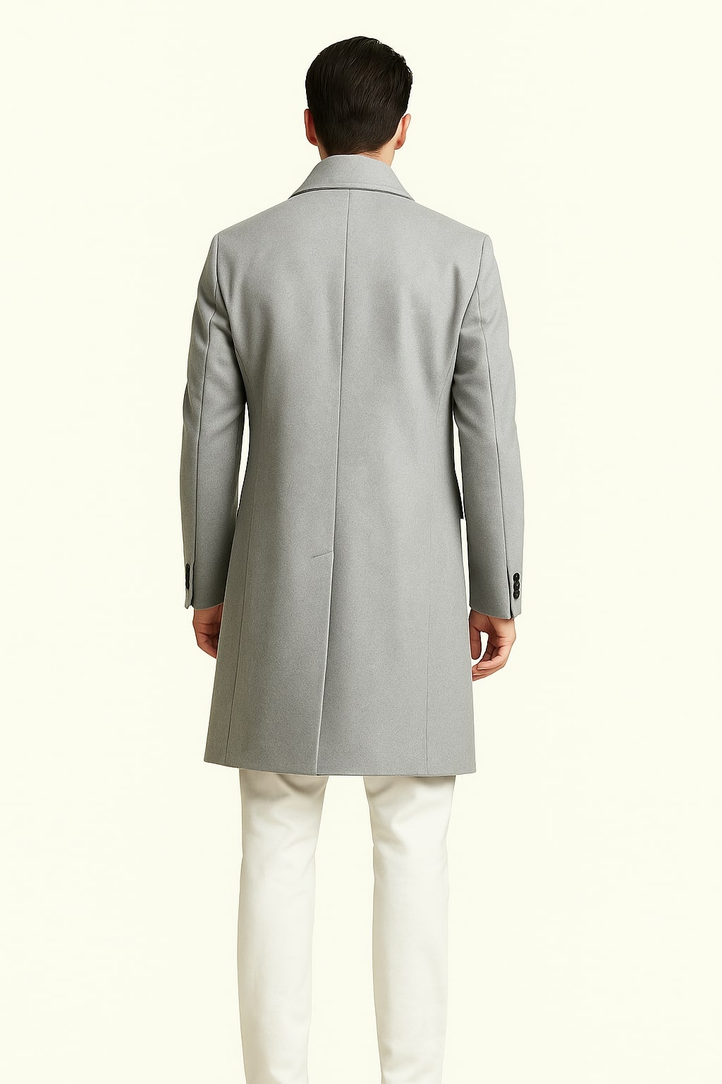 Mens Light Gray Wool Overcoat  Classic Single-Breasted Winter Coat