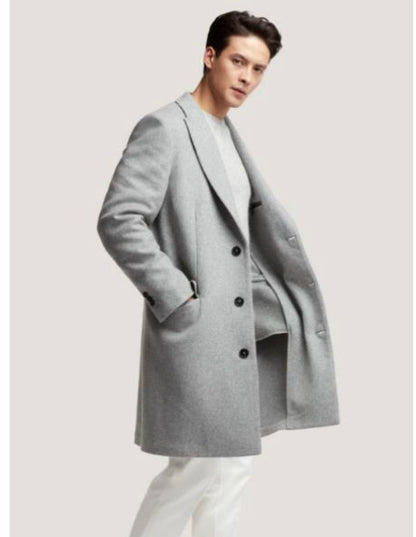 Mens Light Gray Wool Overcoat  Classic Single-Breasted Winter Coat