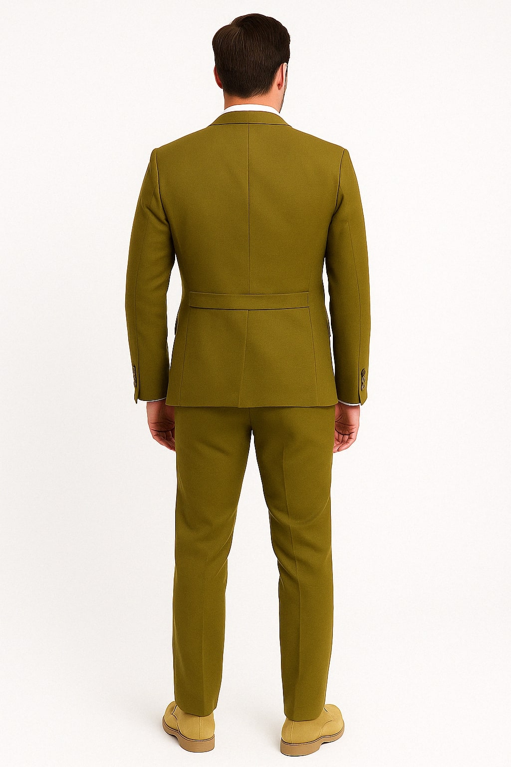 Mens Light Olive Green Linen Suit Three-Piece Style  – Formal Suit with Vest and Flat Front Pants