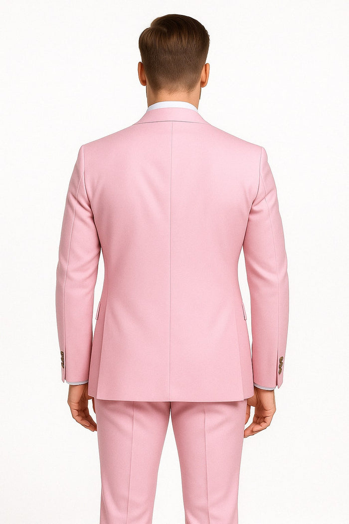 Mens Light Pink Double-Breasted Suit with Gold Buttons  2-Piece Slim Fit Set