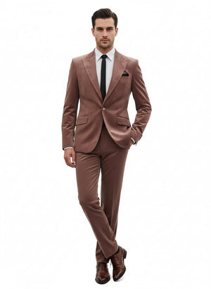 Mens Mauve Velvet Suit  2 Piece Ultra Slim Fit Blazer and Pants Formal Set in Light Brown Tuxedo