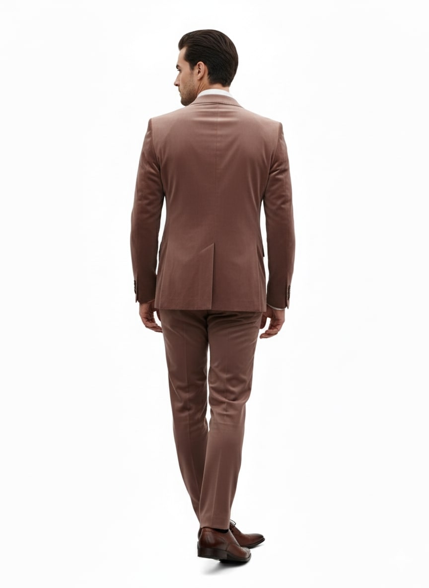 Mens Mauve Velvet Suit  2 Piece Ultra Slim Fit Blazer and Pants Formal Set in Light Brown Tuxedo
