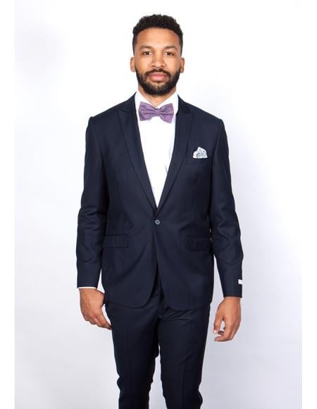 Rossiman Rossi Navy Blue Slim Fit Suit ?? Peak Lapel Tailored Formalwear for Men
