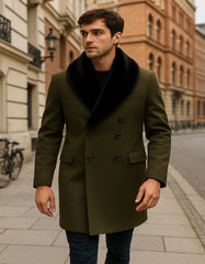 mens-olive-green-wool-overcoat-with-black-faux-fur-shawl-collar-double-breasted-winter-coat