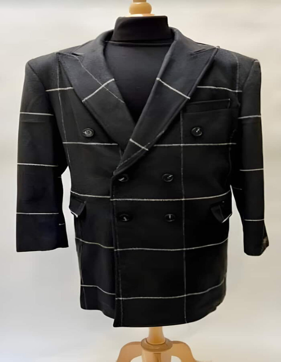 Mens Plaid Overcoat - Hounstooth Checker Pattern Topcoat - Black - Men's Tuxedo USA