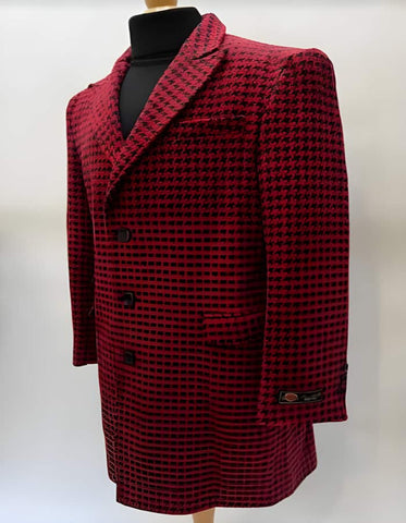 Mens Plaid Overcoat - Hounstooth Checker Pattern Topcoat - Two Button Red - Men's Tuxedo USA