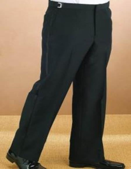 Super 100s Wool Double Pleated Black Tuxedos Pants unhemmed unfinished bottoms