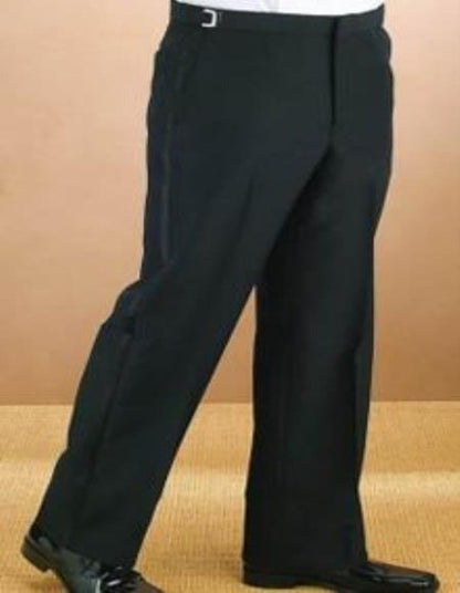 Men’s Black Super 100s Wool Tuxedo Pants, Double Pleated Formal Dress Pants with Unhemmed Bottoms