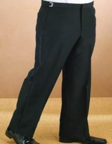 Satin stripe Polyester Plain Lined dress ~ pleated slacks Front Black Tuxedo Pant unhemmed unfinished bottom