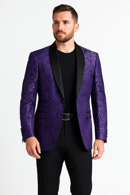 Mens Purple Paisley Pattern Blazer Jacket  Satin Finish