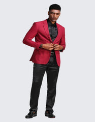 Red Two Button Slim Fit Two Button Notch Lapel - Wedding - Prom