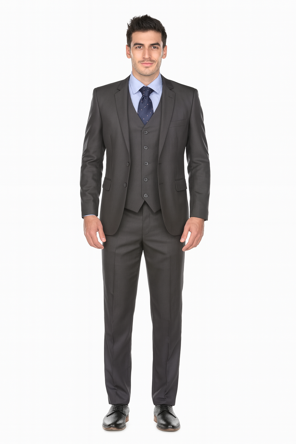 Pleated Suit - Mens Suits With Pleated Pant -  Regular Fit Charcoal Grey Suit