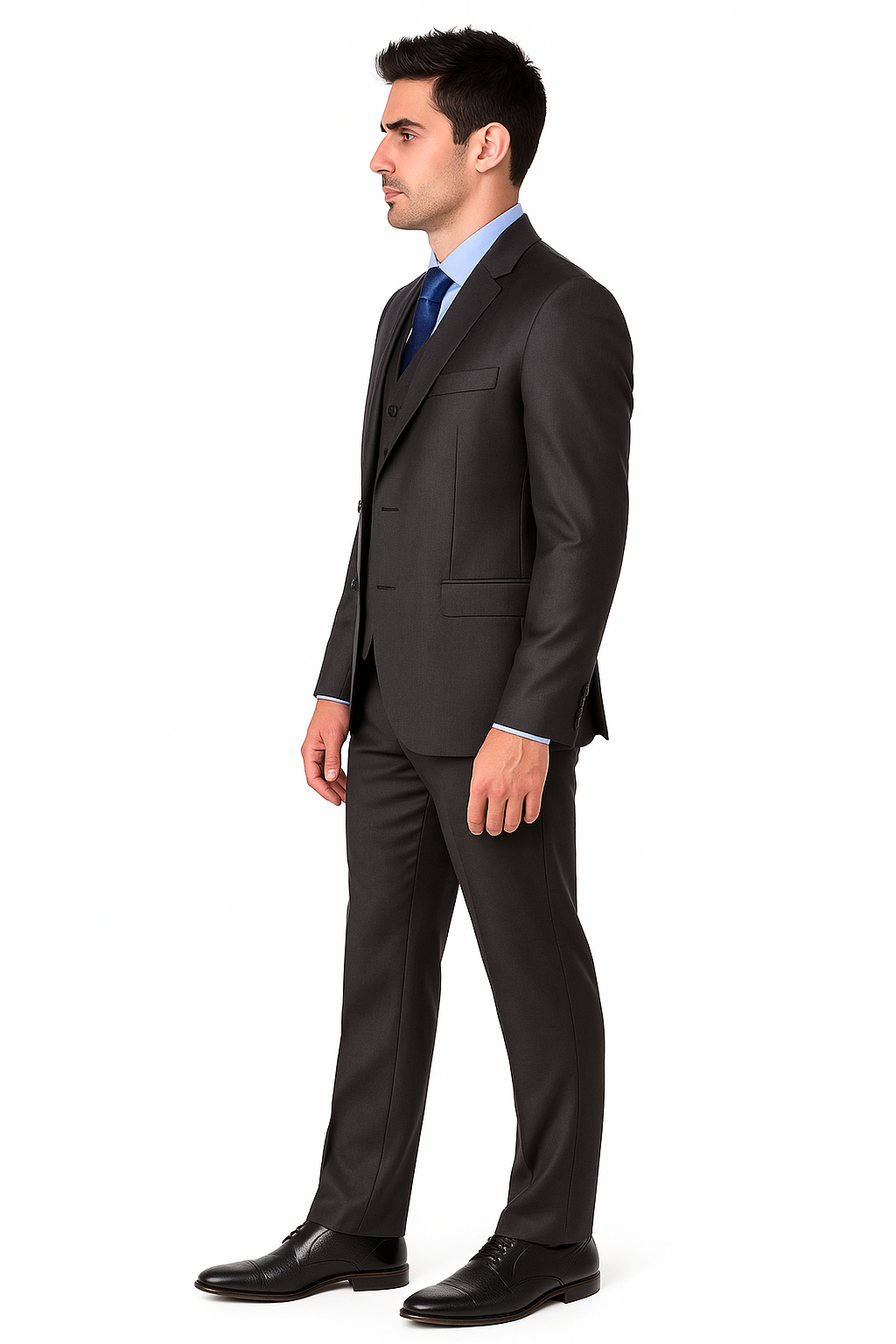 Pleated Suit - Mens Suits With Pleated Pant -  Regular Fit Charcoal Grey Suit