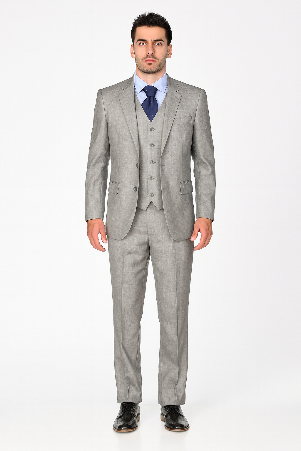Pleated Suit - Mens Suits With Pleated Pant -  Regular Fit Light Grey Suit
