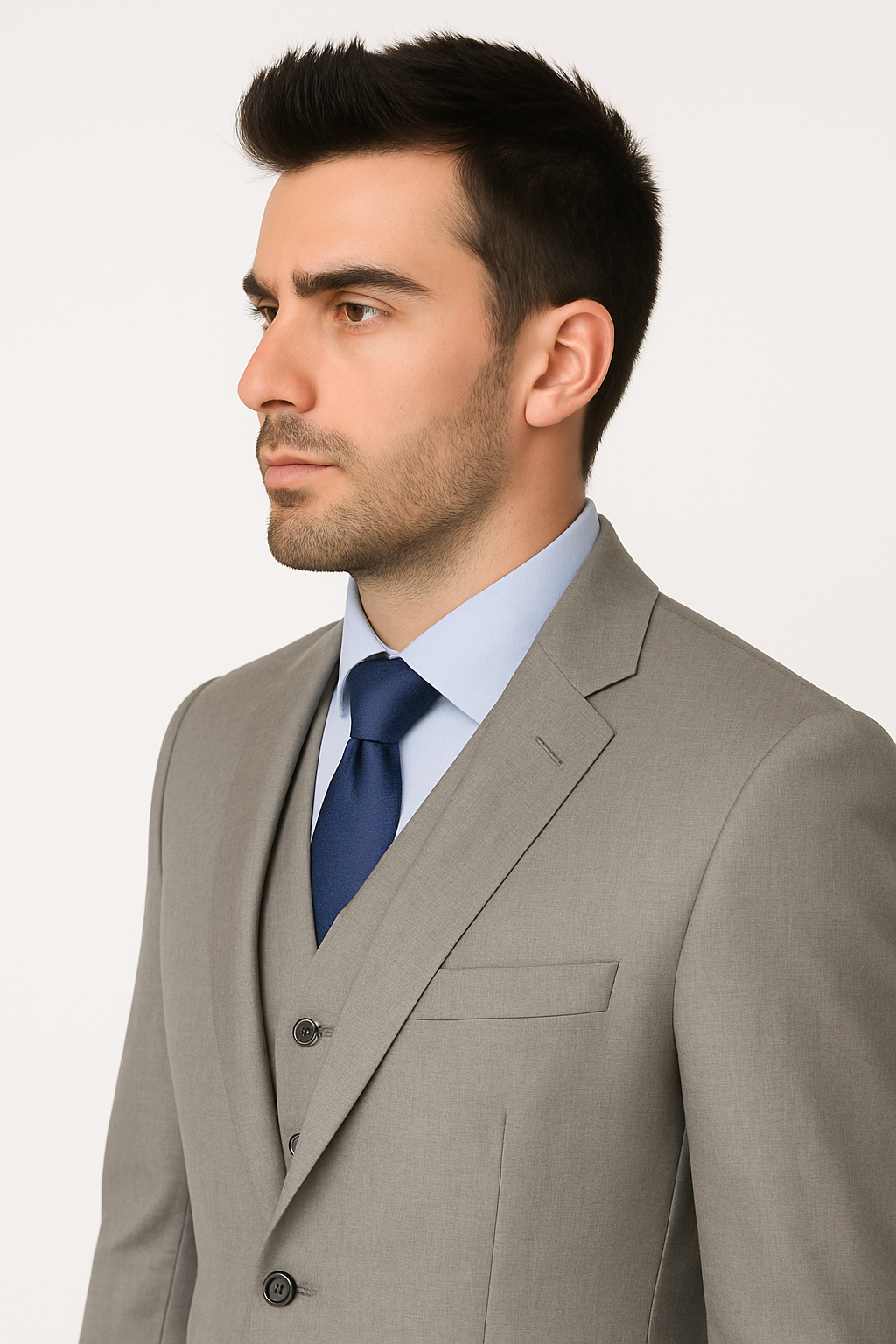 Pleated Suit - Mens Suits With Pleated Pant -  Regular Fit Light Grey Suit