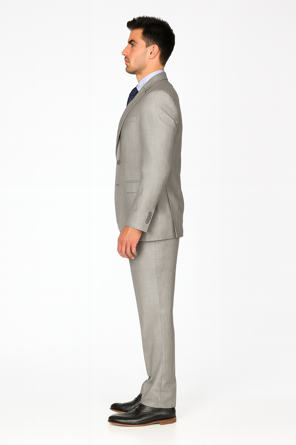 Pleated Suit - Mens Suits With Pleated Pant -  Regular Fit Light Grey Suit