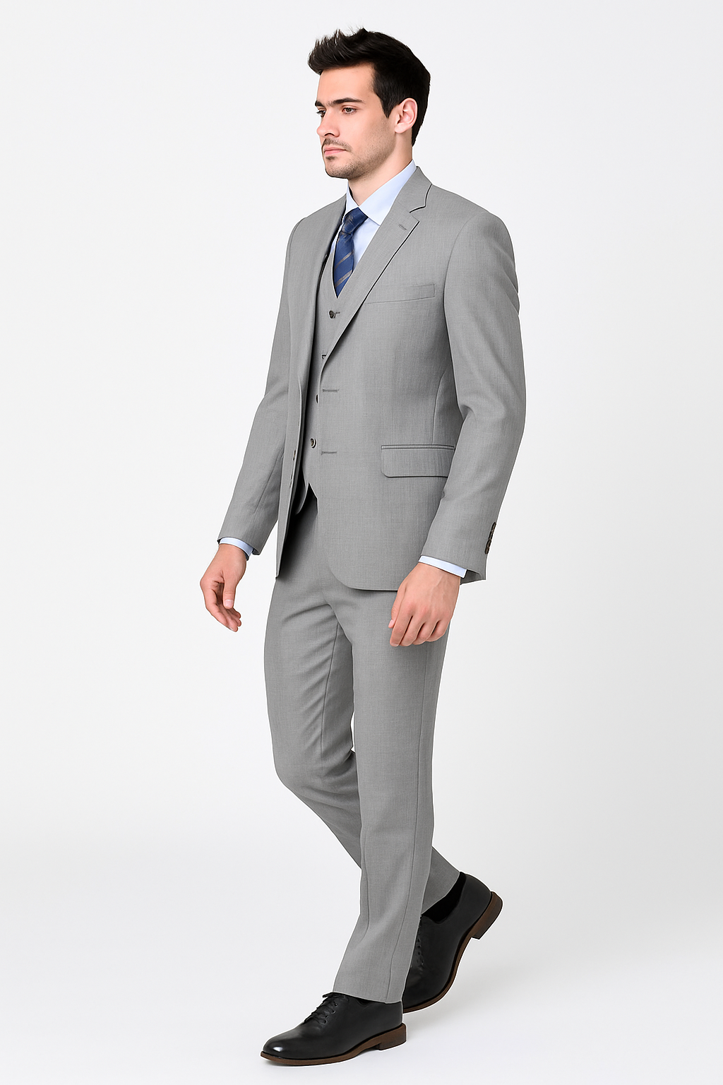 Pleated Suit - Mens Suits With Pleated Pant -  Regular Fit Light Grey Suit