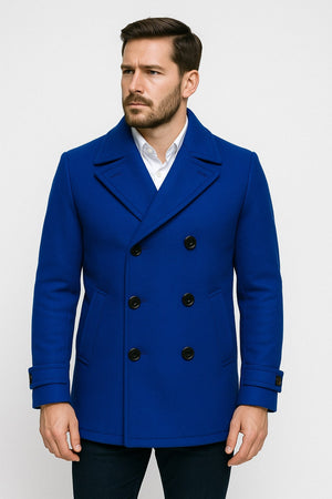 Mens Royal Blue Double-Breasted Wool Peacoat  Alberto Nardoni Collection