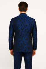 mens-royal-blue-metallic-floral-suit-black-background-two-piece-tuxedo-set