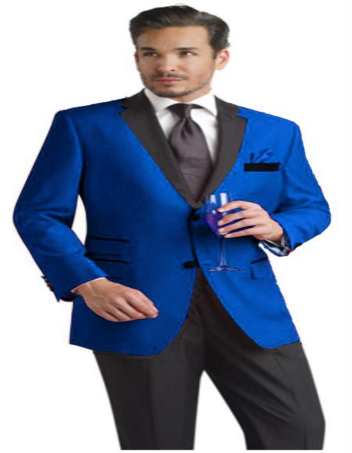 Two Toned Royal Light Blue Two Button Velvet or Dress Suits for Men Fabric Tuxedo Suit Or Dinner Jacket Black Lapeled