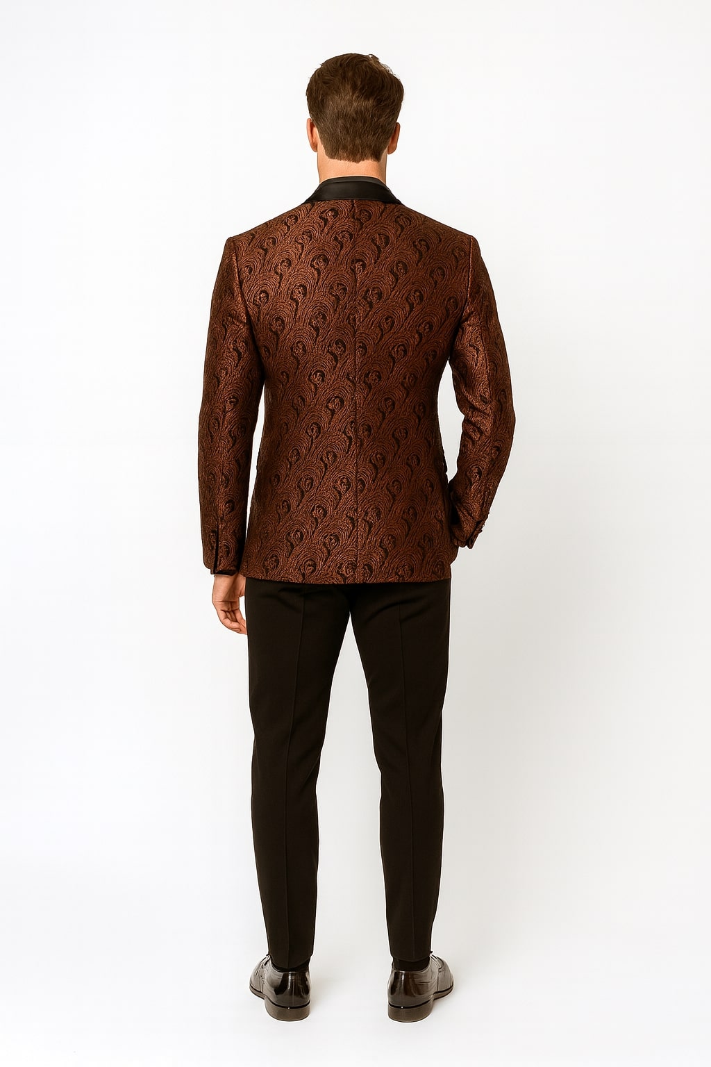 Mens Rust Copper Brick Color Paisley Tuxedo Jacket  Dinner and Wedding Blazer With Black Pants Matching Bowtie
