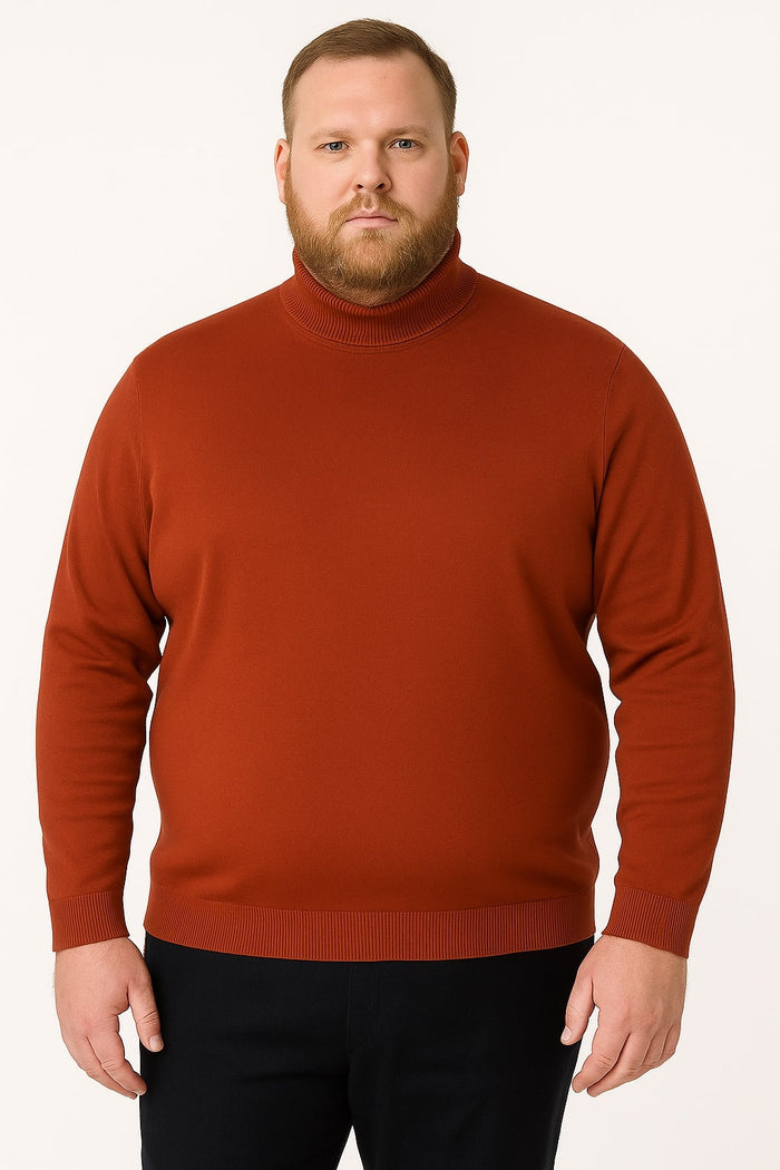 Mens Rust Red Turtleneck Sweater  Slim fit Lightweight Knit Pullover in Brick Color
