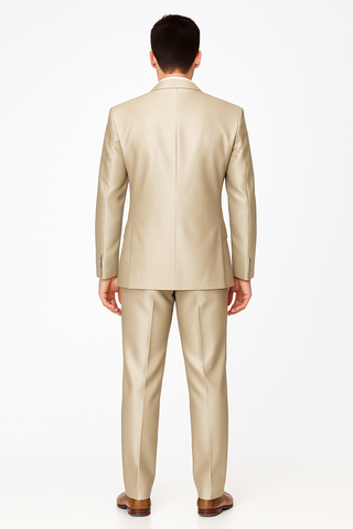 Mens Three Piece Suit - Vested Suit Mens fabric Satin Lined Metallic looking Vested 3 Piece Beige Suit
