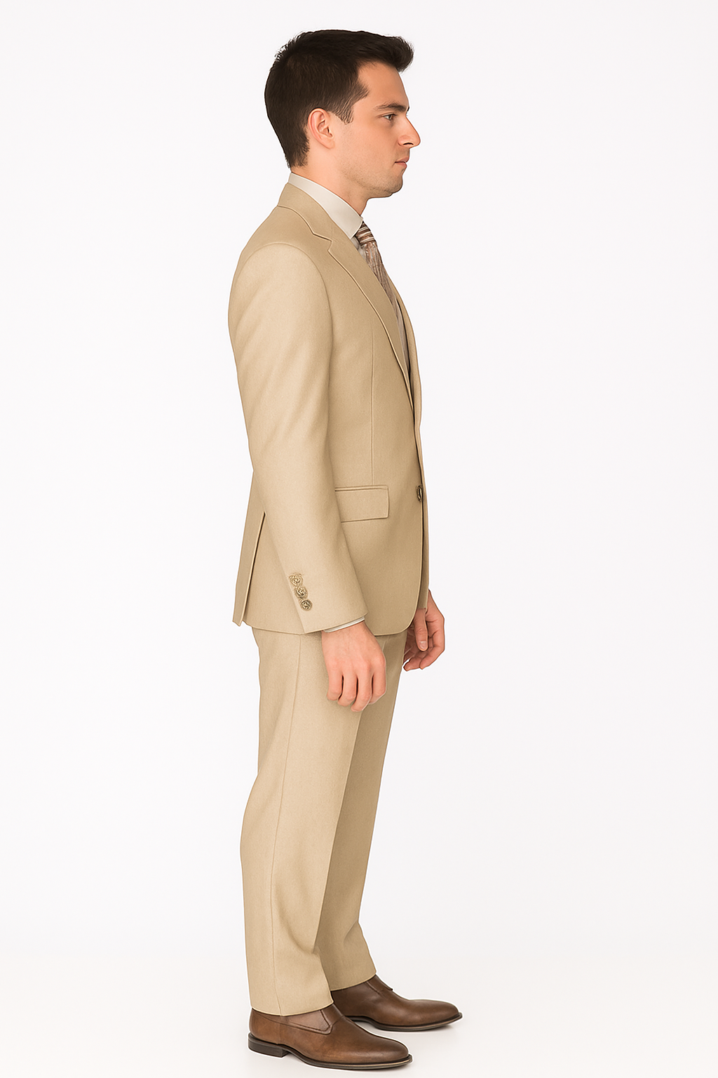 Mens Three Piece Suit - Vested Suit Mens fabric Satin Lined Metallic looking Vested 3 Piece Beige Suit
