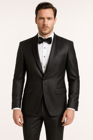 Mens Shiny Black Glitter Tuxedo with Satin Shawl Lapel  Ultra Slim Fit Sparkle Suit for Weddings, Proms & Formal Events