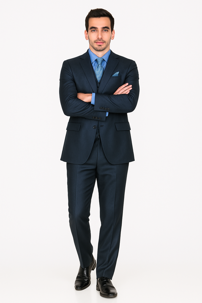 Mens Three Piece Suit - Vested Suit Mens Shiny Shark 2 Side Vented Vested 3 Piece Blue Suit