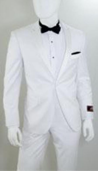 34 Slim Fit Suit 1 Button Peak Lapel White Suits Fashion Tuxedo For Men