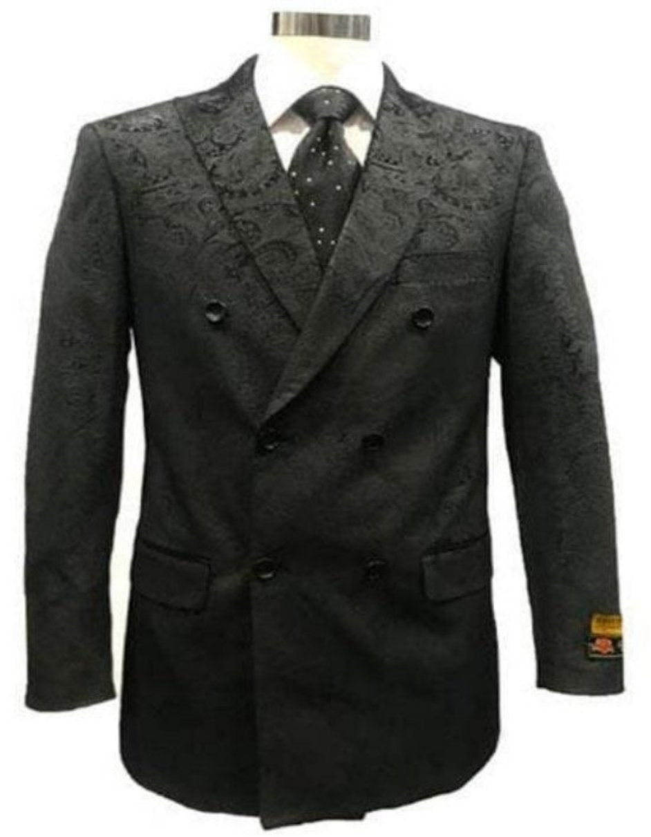 Mens Six Button Double Breasted Velvet Blazer - Black Blazer