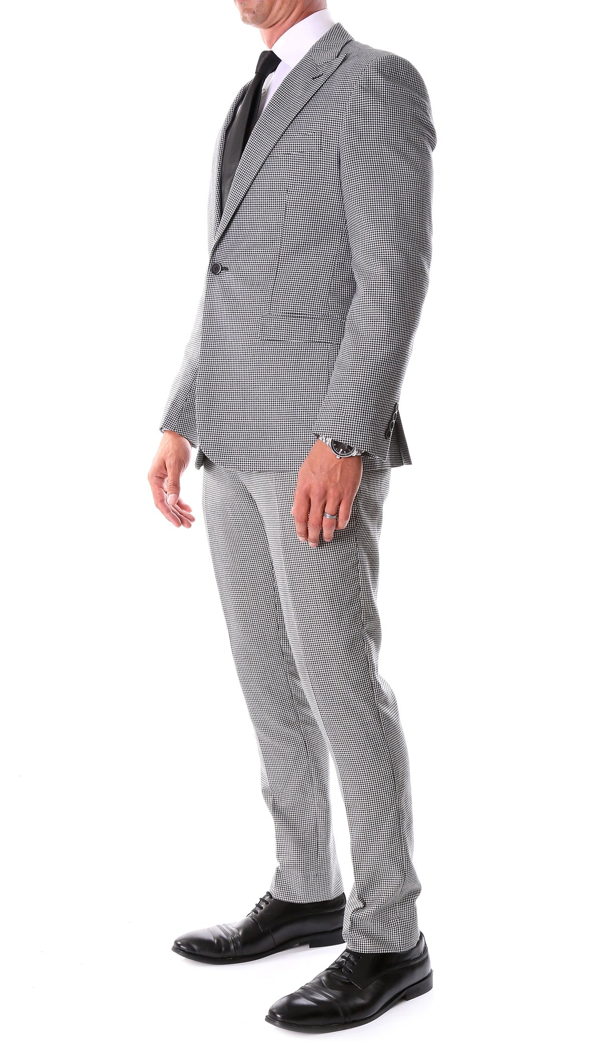Mens Slim Fit Houndstooth Peak Lapel 2pc Suits