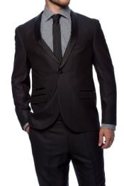 Men’s Black 1-Button Shawl Lapel Tuxedo – Wedding, Prom and Formal 2-Piece Suit