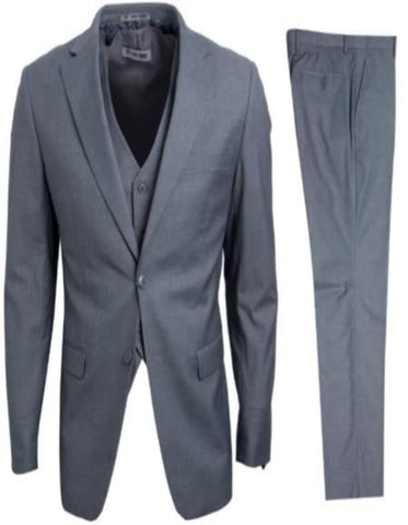 Mens Stacy Adams Suits - Designer Suit - 3 Piece Suit - Vested Suit - Flat Front Pant-Modern Fit Suit Medium Grey Suit
