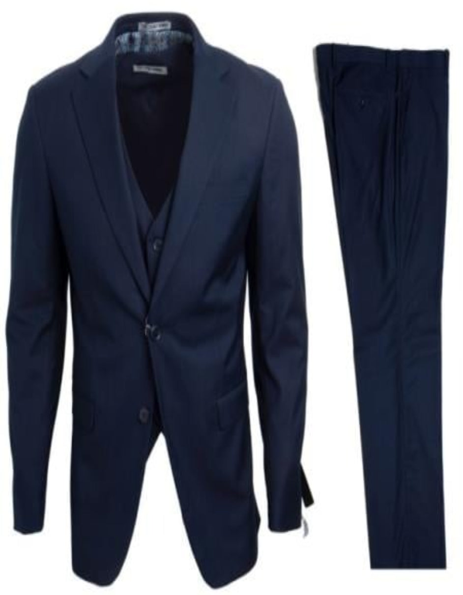 Mens Stacy Adams Suits - Designer Suit - 3 Piece Suit - Vested Suit - Flat Front Pant- Modern Fit Suit Navy Suit