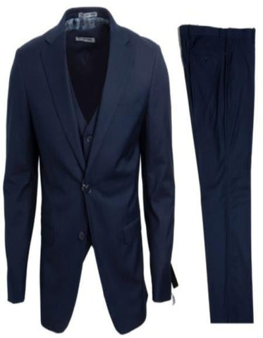 Mens Stacy Adams Suits - Designer Suit - 3 Piece Suit - Vested Suit - Flat Front Pant- Modern Fit Suit Navy Suit