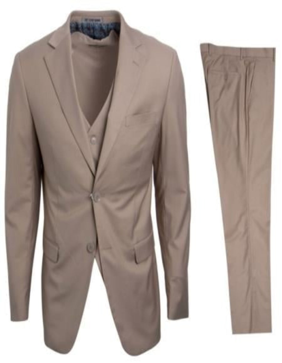 Mens Stacy Adams Suits - Designer Suit - 3 Piece Suit - Vested Suit - Flat Front Pant- Modern Fit Tan Suit