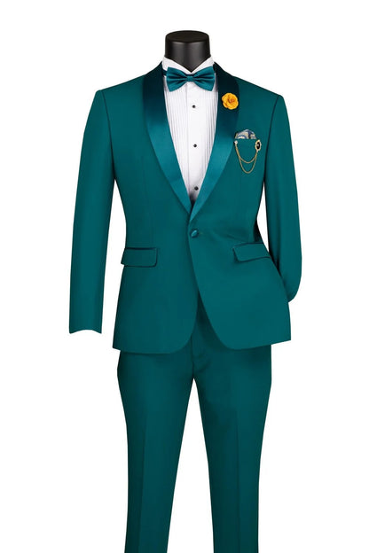 Mens Teal Tuxedo Shawl Collar - Sateen Collar in Teal Blue Color Suit
