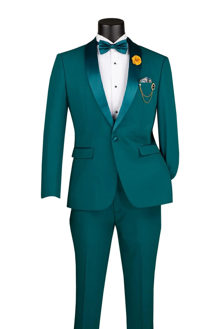 Mens Teal Tuxedo Shawl Collar - Sateen Collar in Teal Blue Color Suit