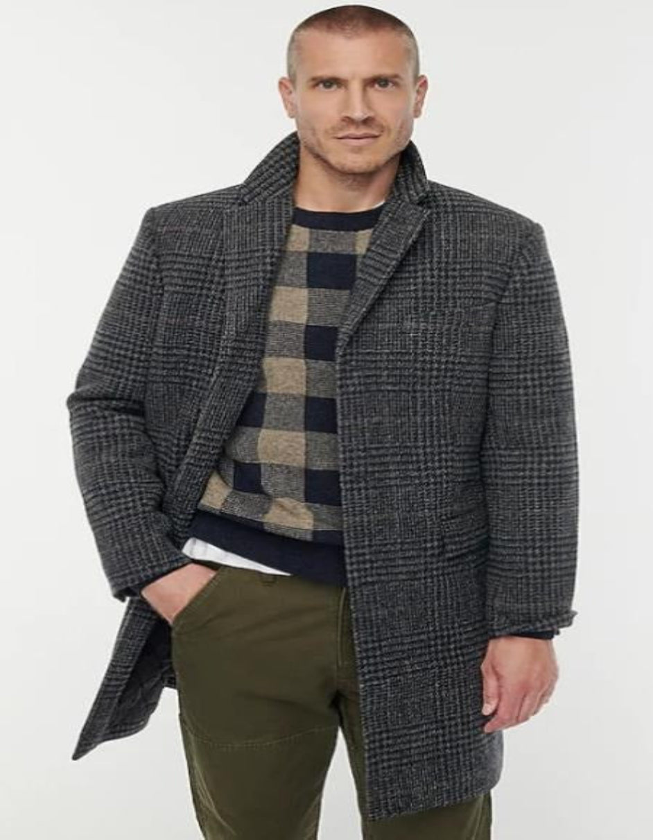 Men's Three Buttons Notch Lapels Topcoat Black Grey Brown Glen