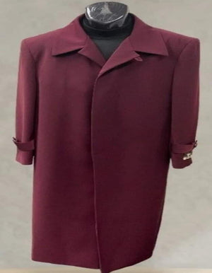 Mens Full Length 53 inch Long Top Coat - Single Breasted - Microfiber Fabric Burgundy - Men's Tuxedo USA